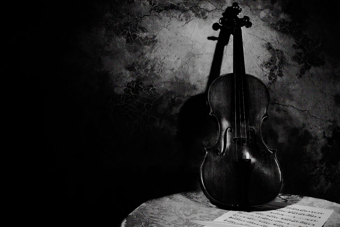 Violin propped against the wall