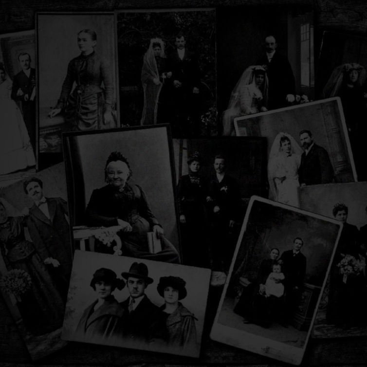 old family photos on a table
