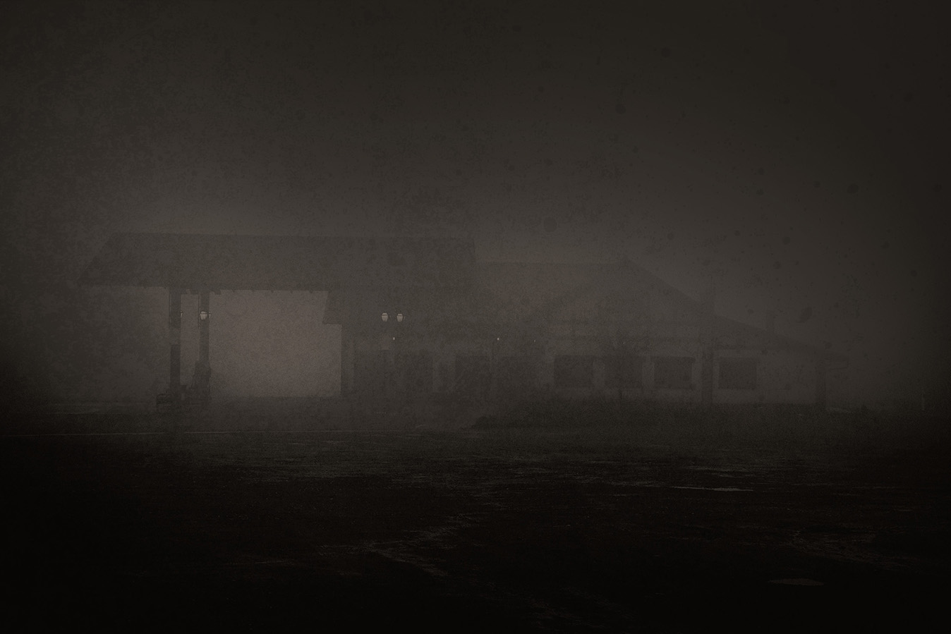 old motel hidden in the fog