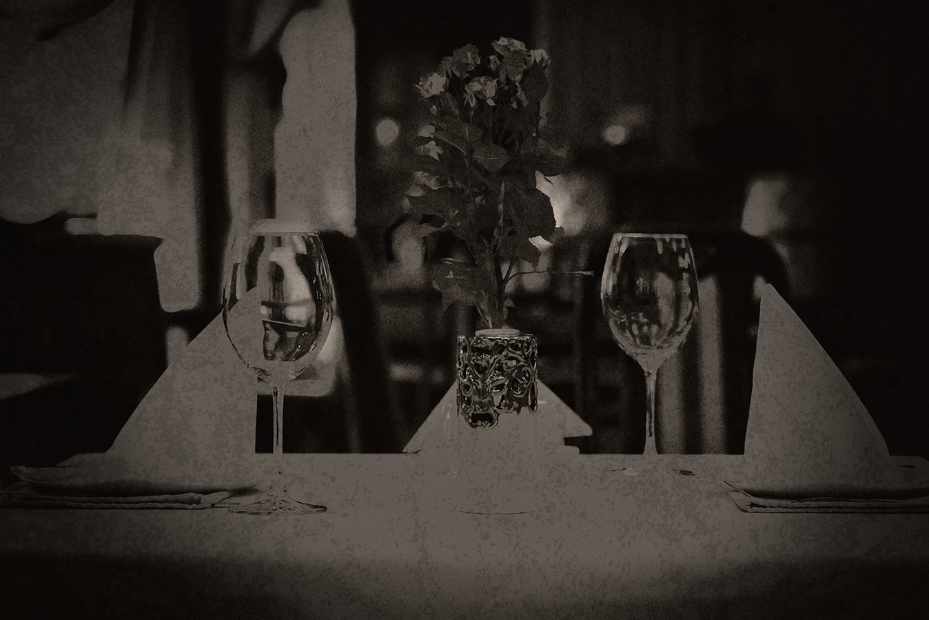 table set for two with flowers