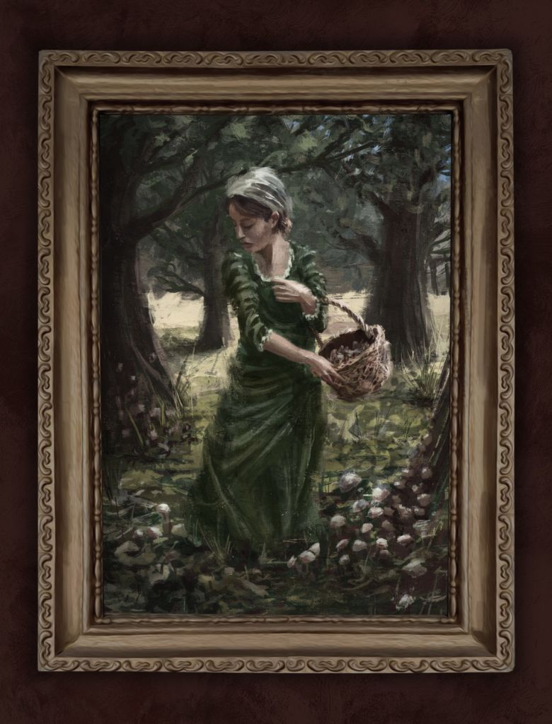 portrait of woman collecting mushrooms